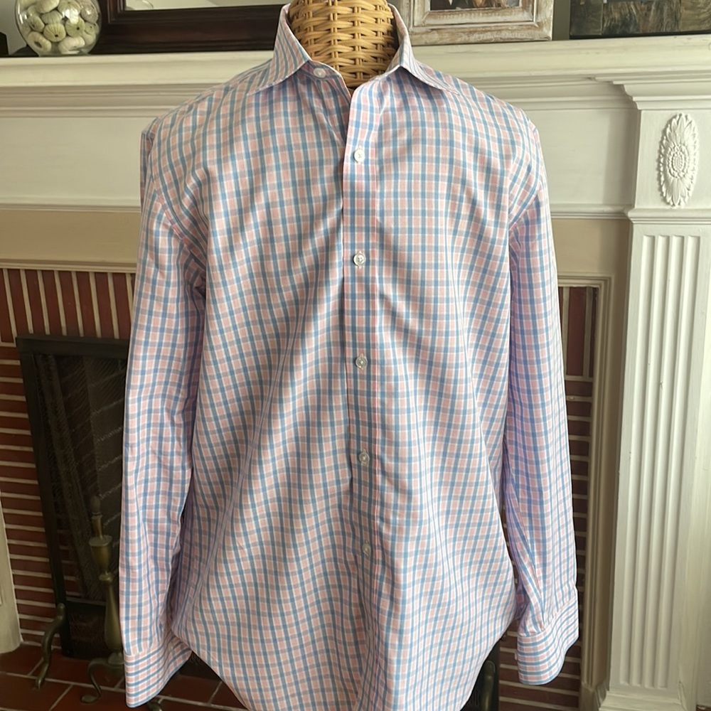 Bonobos pink and blue plaid business casual shirt L